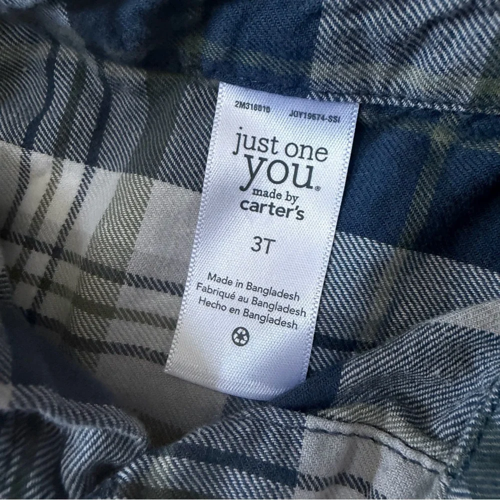 Just One You Made by Carters Plaid Blue Button-Down Flannel Toddler 3T Shirt